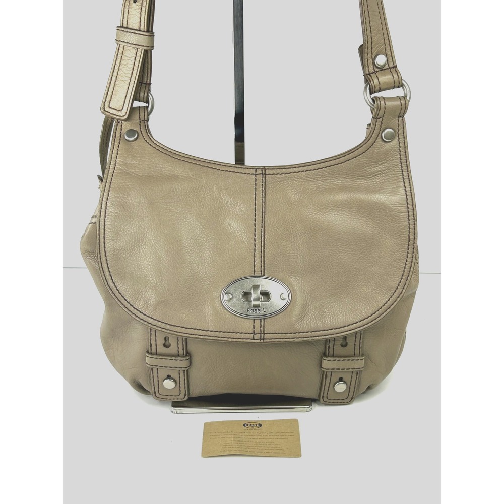 FOSSIL MADDOX Taupe Pebbled Leather Crossbody‎ Messenger Bag Big Key VTG